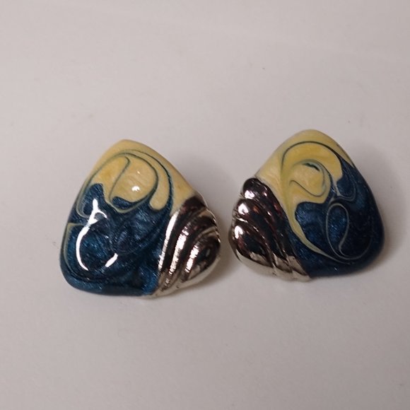 Vintage Blue And Cream Triangular Stud Earrings - Picture 2 of 13